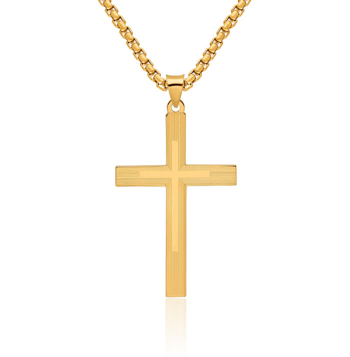 14K Solid Yellow Gold Line Latin Mexican Holy Cross Necklace Religious Chain Pendant Jesus Christ Charm