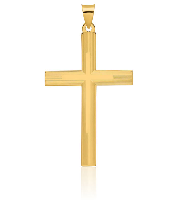 14K Solid Yellow Gold Line Latin Mexican Holy Cross Necklace Religious Chain Pendant Jesus Christ Charm