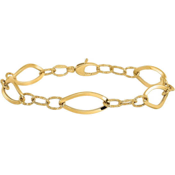 14K Solid Yellow Gold Link Chain Bracelet