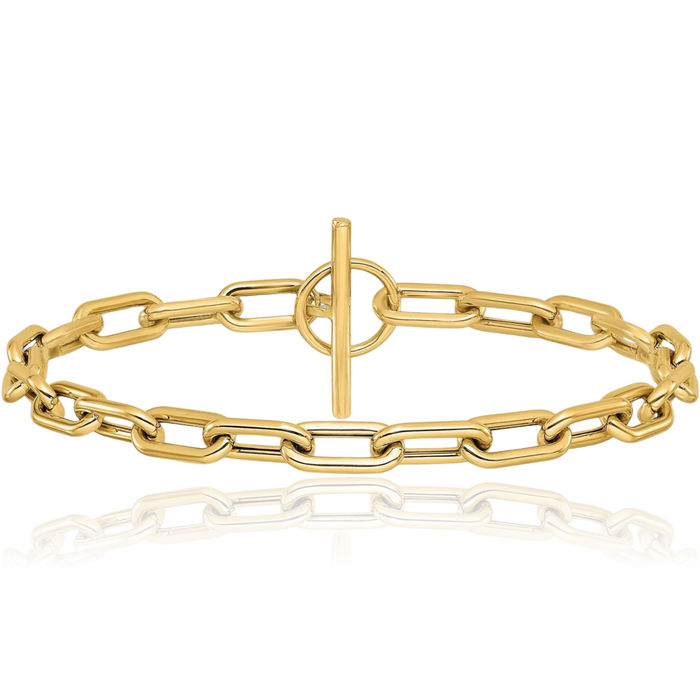 14K Solid Yellow Gold Link Chain Bracelet Toggle Clasp
