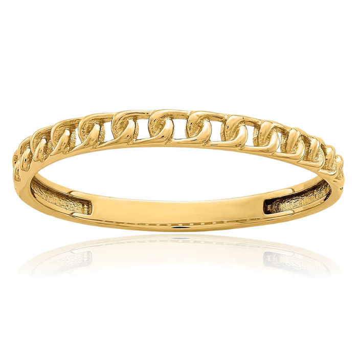 14K Solid Yellow Gold Link Chain Statement Ring