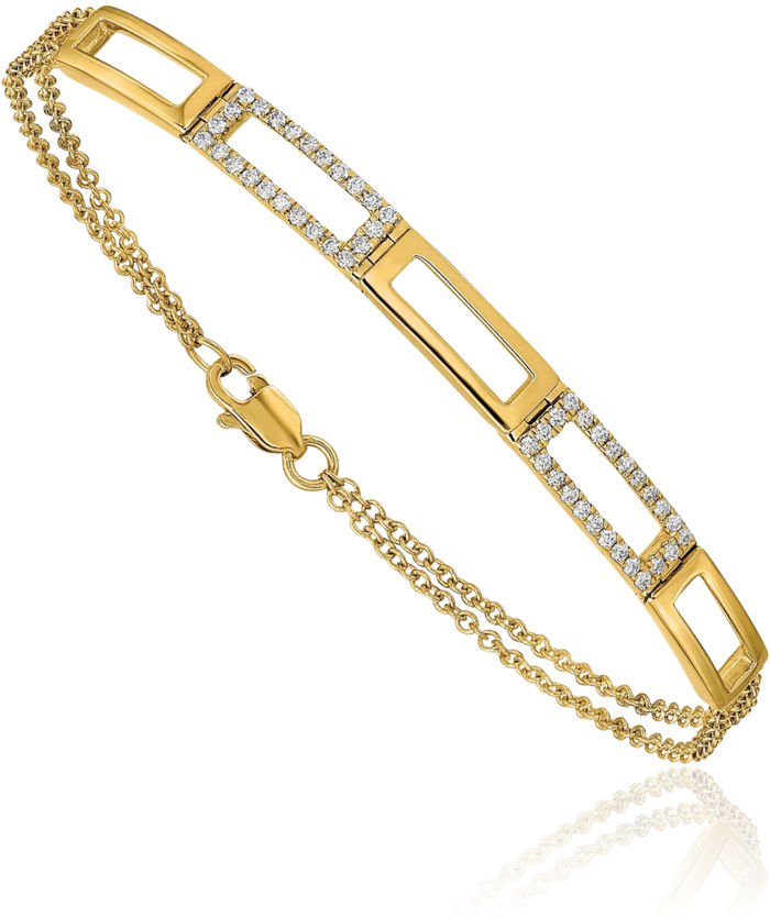 14K Solid Yellow Gold Link Diamond Double Strand Tennis Bracelet