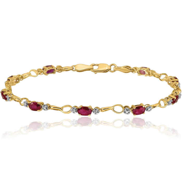 14K Solid Yellow Gold Link Diamond Red Ruby Chain Gemstone Tennis Bracelet