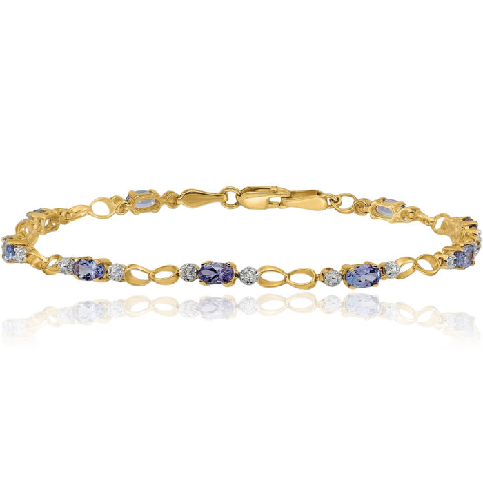 14K Solid Yellow Gold Link Diamond Blue Tanzanite Chain Gemstone Tennis Bracelet