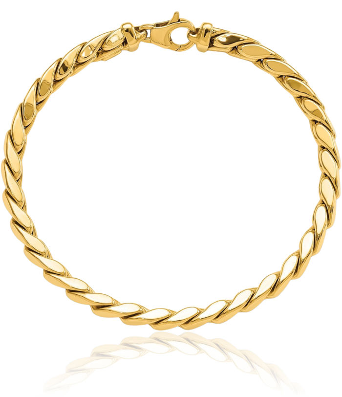 14K Solid Yellow Gold Link Mens Chain Bracelet