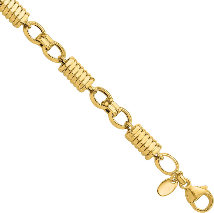 14K Solid Yellow Gold Link Mens Chain Bracelet