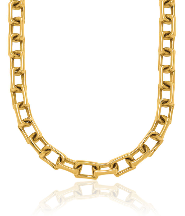 14K Solid Yellow Gold Rectangular Link Necklace