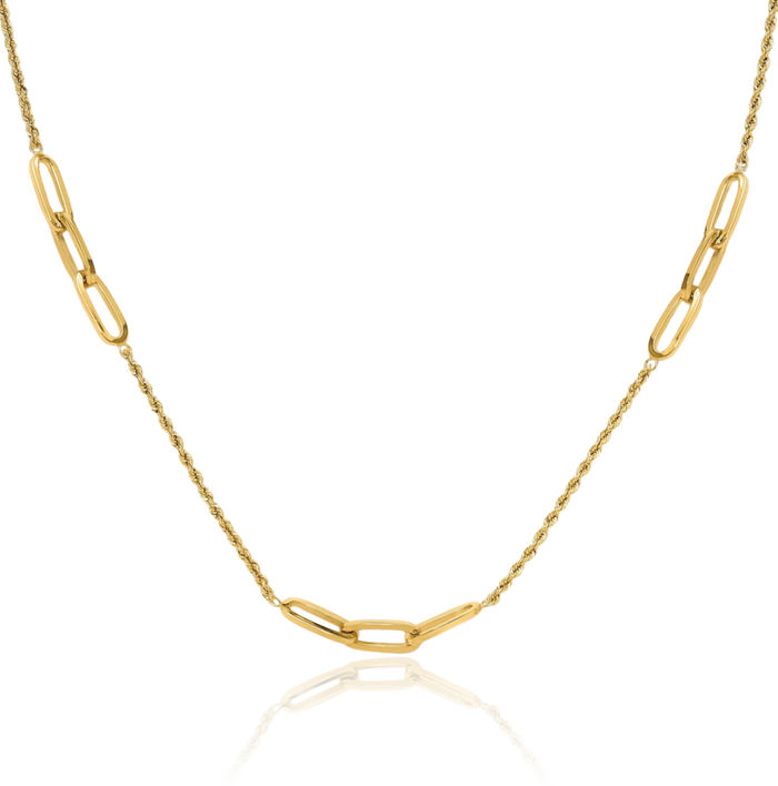 14K Solid Yellow Gold Link Rope Chain Twisted Necklace