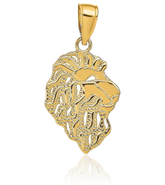 14K Solid Yellow Gold Lion Head Necklace Chain Pendant Charm