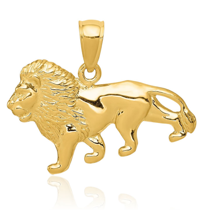 14K Solid Yellow Gold Lion Head Necklace Chain Pendant Charm