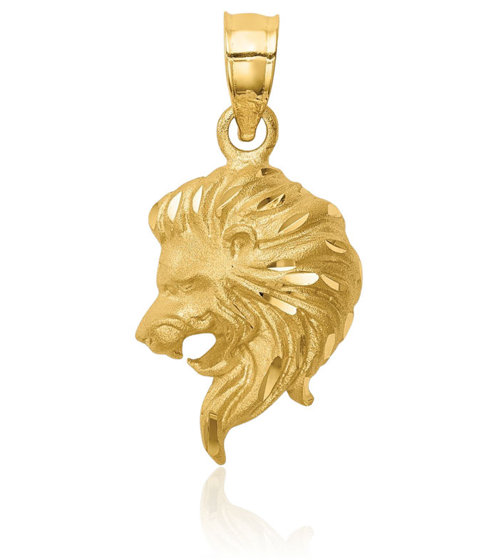 14K Solid Yellow Gold Lion Head Necklace Chain Pendant Charm