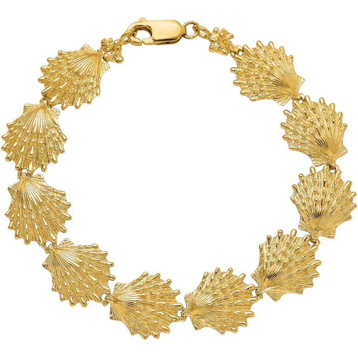 14K Solid Yellow Gold Lions Paw Scallop Shell Chain Charm Bracelet