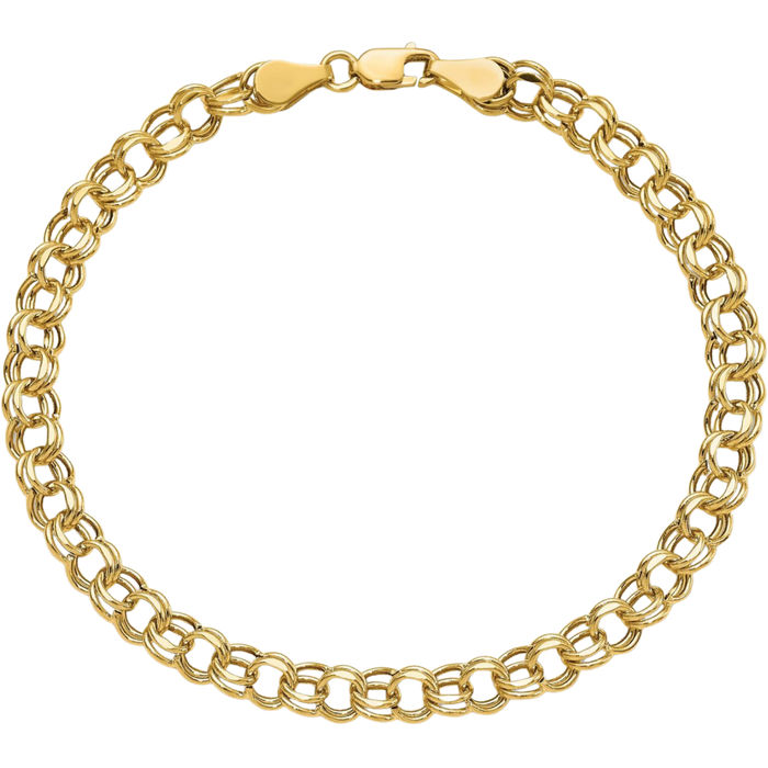 14K Solid Yellow Gold Lite 5mm Double Link Chain Charm Bracelet