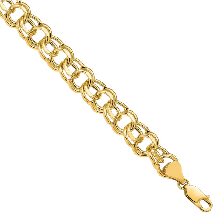 14K Solid Yellow Gold Lite 8.5mm Double Link Chain Charm Bracelet