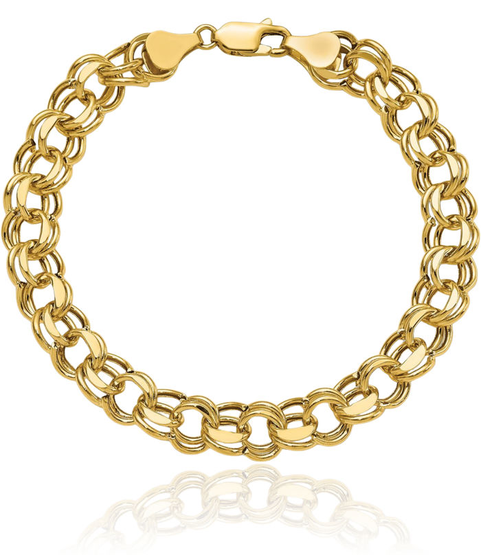 14K Solid Yellow Gold Lite 8mm Double Link Chain Charm Bracelet