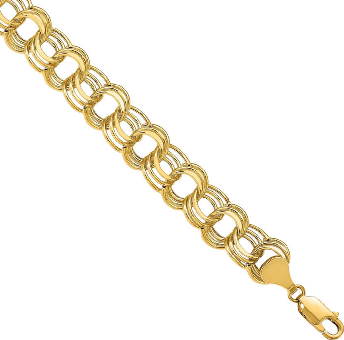14K Solid Yellow Gold Lite Triple Link Chain Charm Bracelet