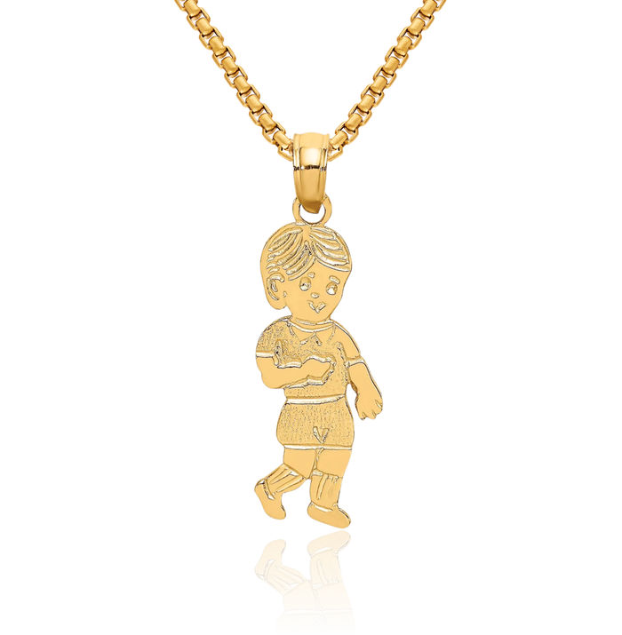 14K Solid Yellow Gold Little Boy Necklace Chain Pendant Charm