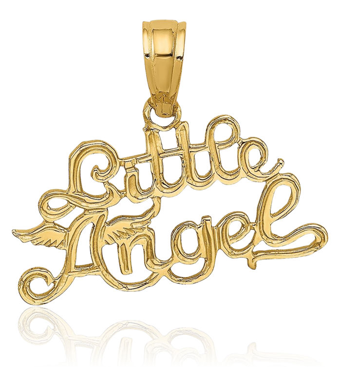 14K Solid Yellow Gold Little Guardian Angel Wings Necklace Protect Us Cherub Pendant Religious Charm