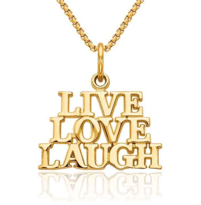 14K Solid Yellow Gold Live Love Laugh Necklace Chain Pendant Charm