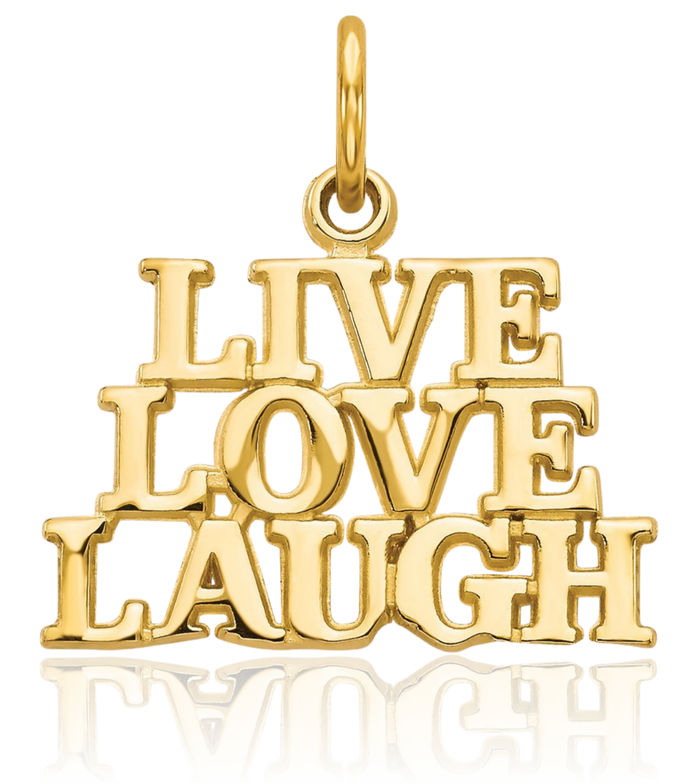 14K Solid Yellow Gold Live Love Laugh Necklace Chain Pendant Charm