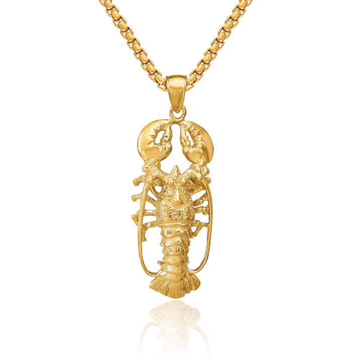 14K Solid Yellow Gold Lobster Necklace Chain Pendant Charm