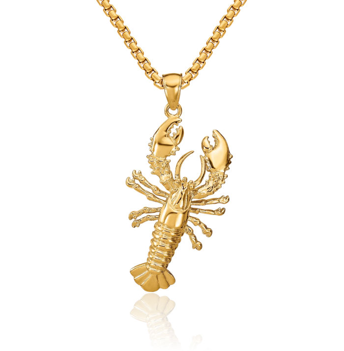 14K Solid Yellow Gold Lobster Necklace Chain Pendant Charm