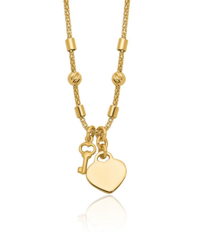 14K Solid Yellow Gold Lock Heart Necklace Charm Pendant