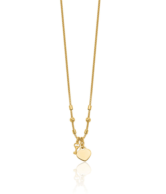 14K Solid Yellow Gold Lock Heart Necklace Charm Pendant