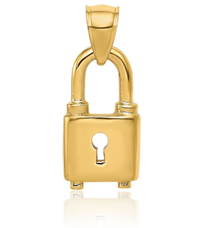 14K Solid Yellow Gold Lock Necklace Chain Pendant Charm