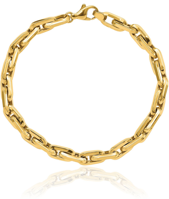 14K Solid Yellow Gold Long Cable Link Mens Chain Bracelet