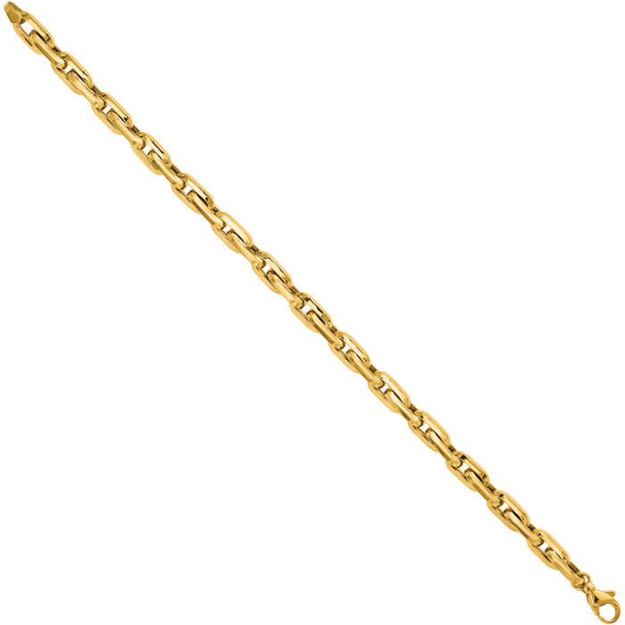 14K Solid Yellow Gold Long Cable Link Mens Chain Bracelet