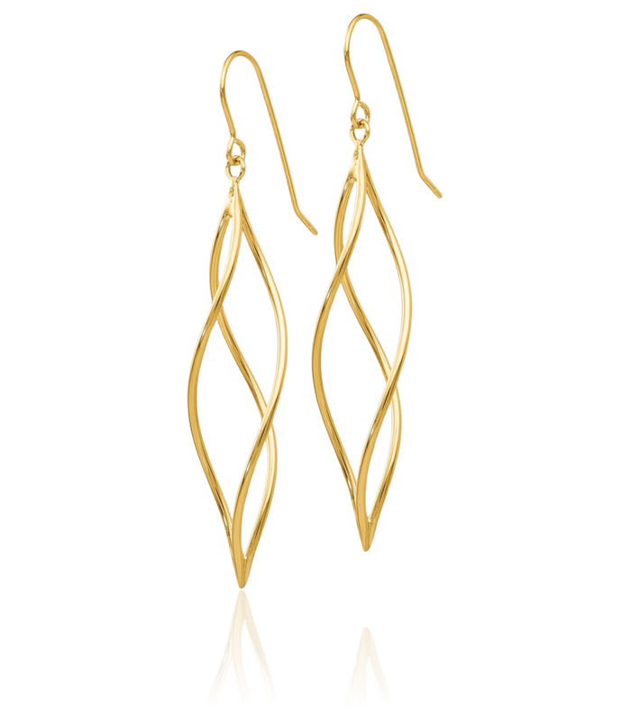 14K Solid Yellow Gold Long Twisted Drop Dangle Earrings
