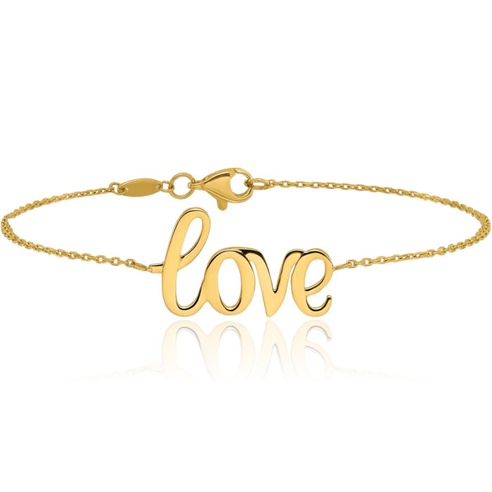 14K Solid Yellow Gold Love Chain Charm Bracelet