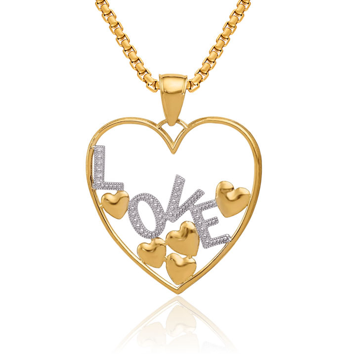 14K Solid Yellow Gold Love Floating Heart Necklace Chain Pendant Charm