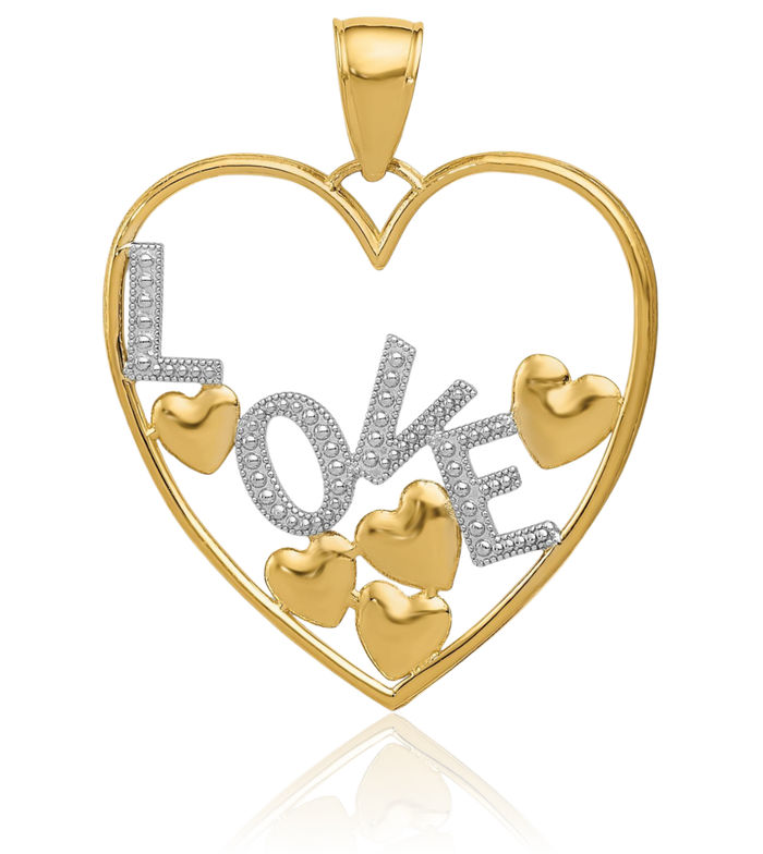 14K Solid Yellow Gold Love Floating Heart Necklace Chain Pendant Charm