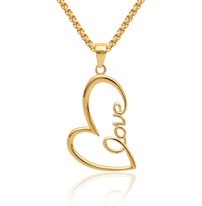 14K Solid Yellow Gold Love Heart Necklace Chain Pendant Charm