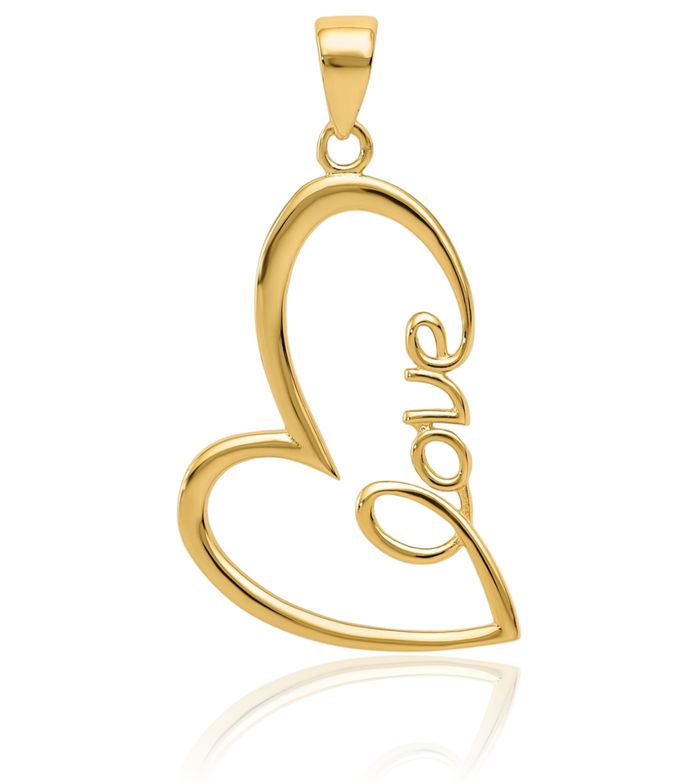 14K Solid Yellow Gold Love Heart Necklace Chain Pendant Charm