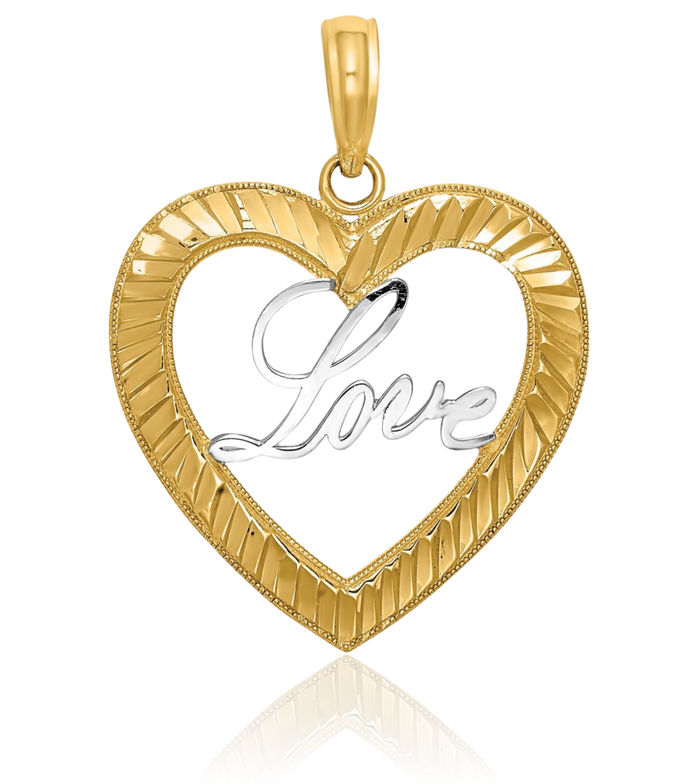 14K Solid Yellow Gold Love Heart Necklace Chain Pendant Charm