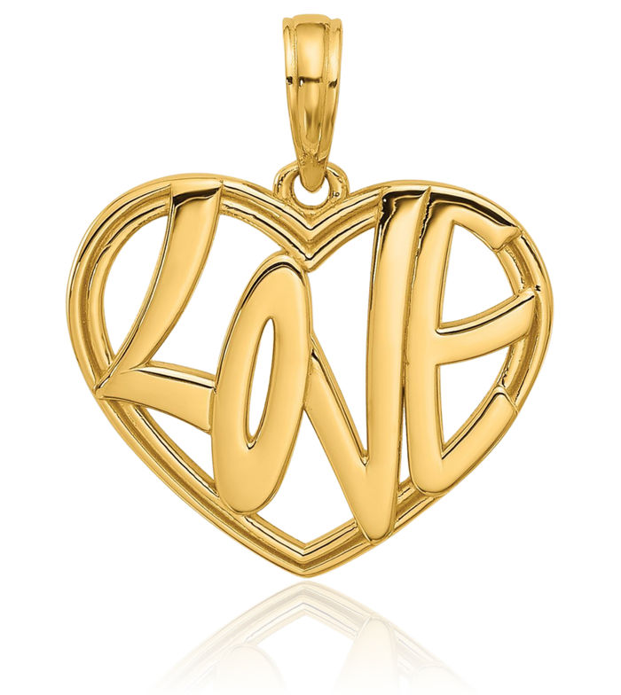 14K Solid Yellow Gold Love Heart Necklace Chain Pendant Charm