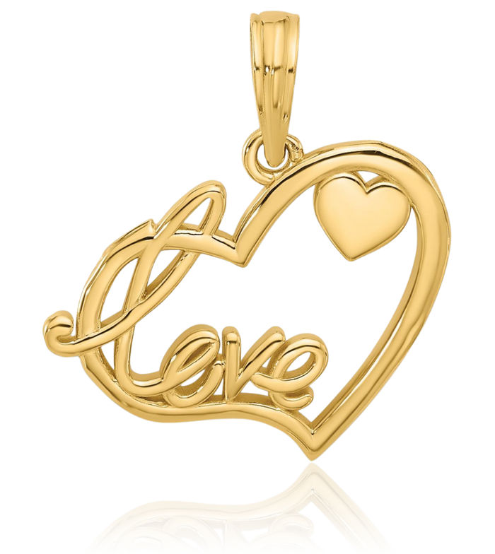 14K Solid Yellow Gold Love Heart Necklace Chain Pendant Charm