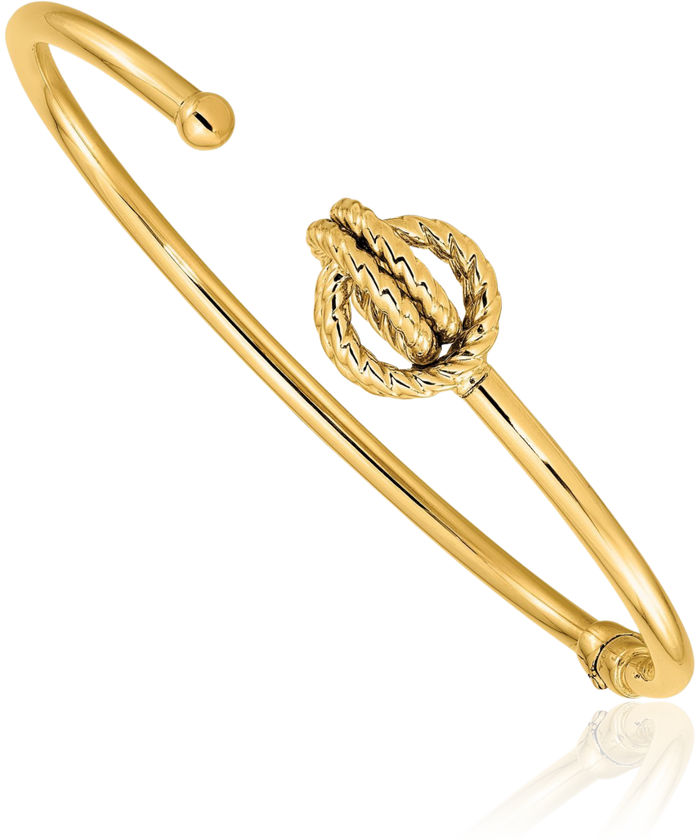 14K Solid Yellow Gold Love Knot Bangle Bracelet