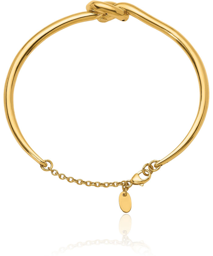 14K Solid Yellow Gold Love Knot Chain Cuff Charm Bracelet