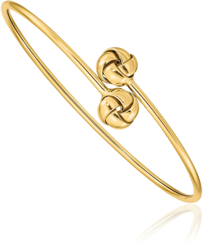 14K Solid Yellow Gold Love Knot Flexible Bangle Charm Bracelet