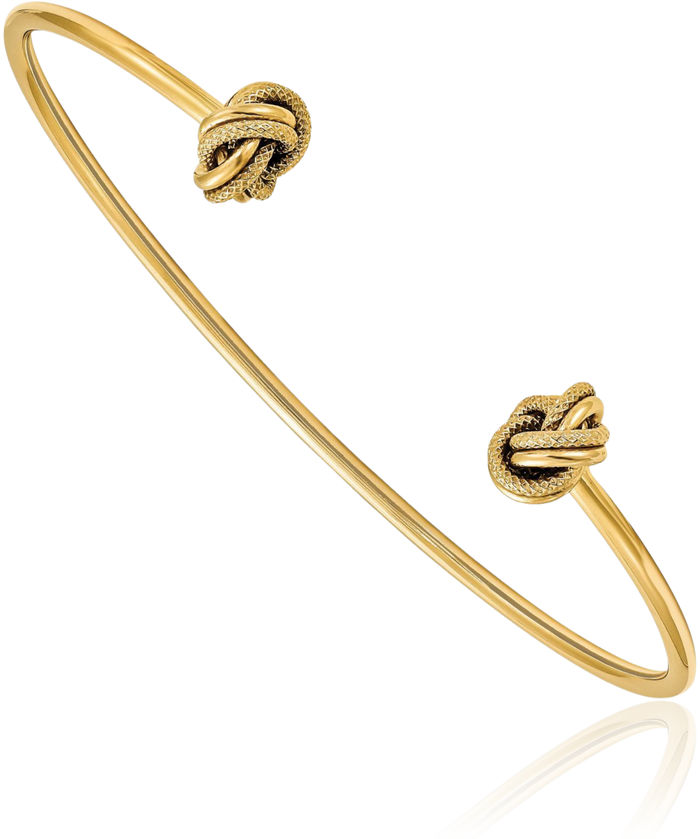 14K Solid Yellow Gold Love Knot Flexible Cuff Bracelet