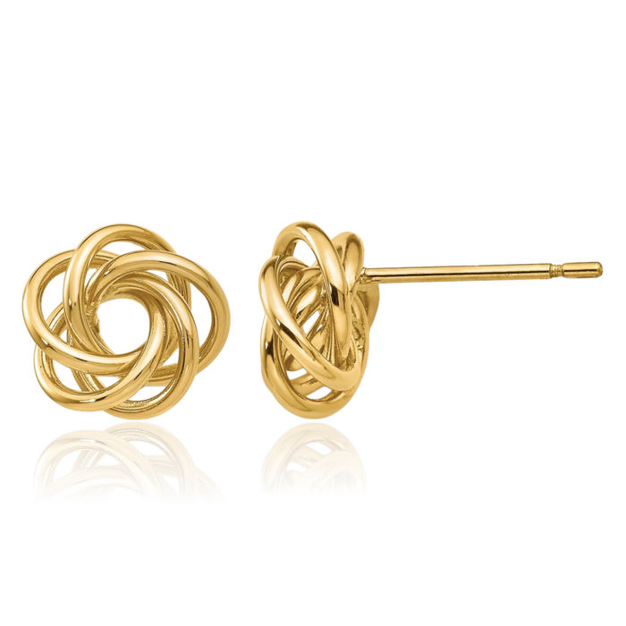 14K Solid Yellow Gold Twisted Love Knot Symbol Stud Earrings