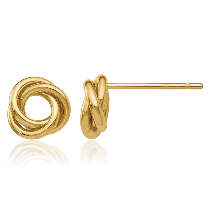 14K Solid Yellow Gold Twisted Love Knot Symbol Stud Earrings