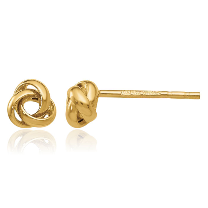 14K Solid Yellow Gold Twisted Love Knot Symbol Stud Earrings