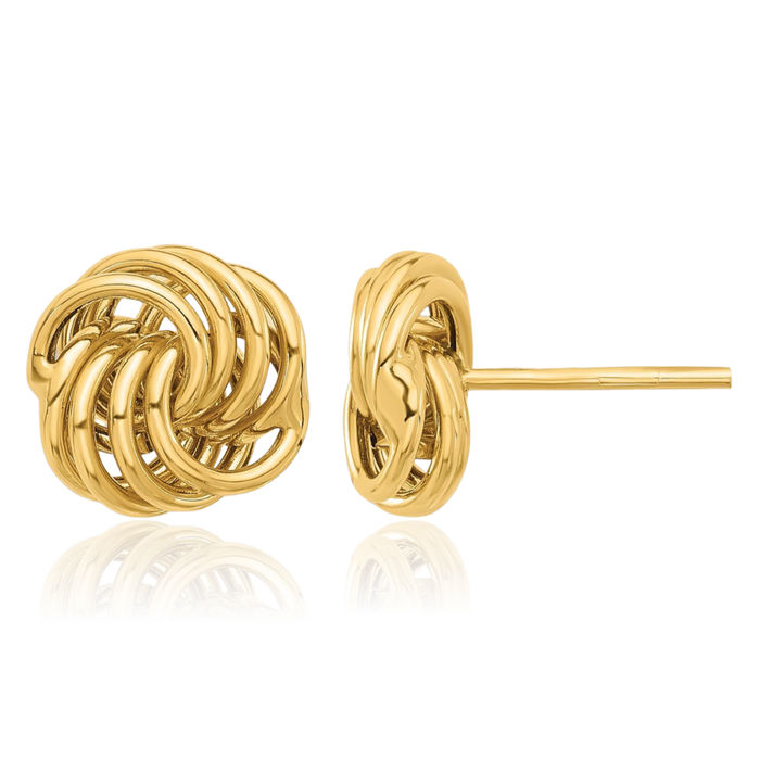 14K Solid Yellow Gold Twisted Love Knot Symbol Stud Earrings