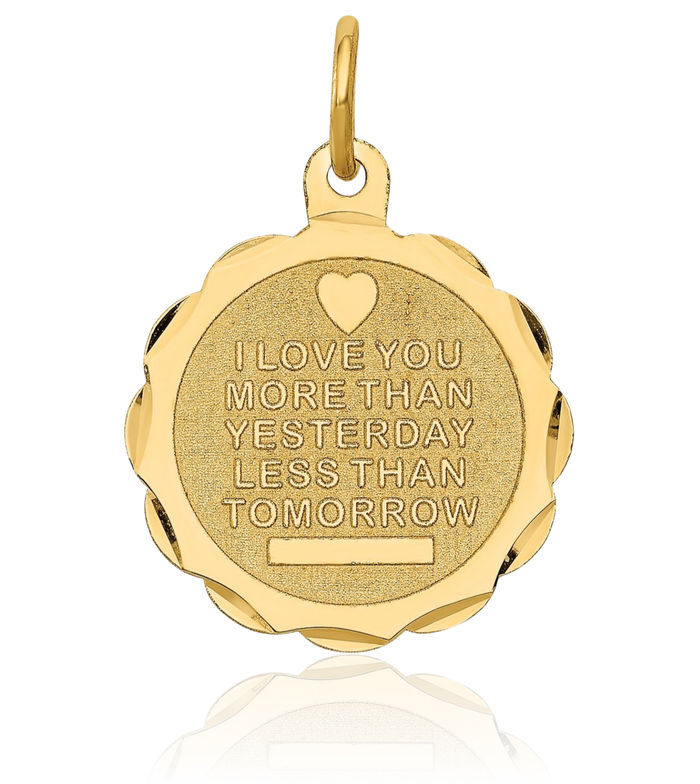 14K Solid Yellow Gold Love Sentinment Engraveable Necklace Chain Pendant Charm