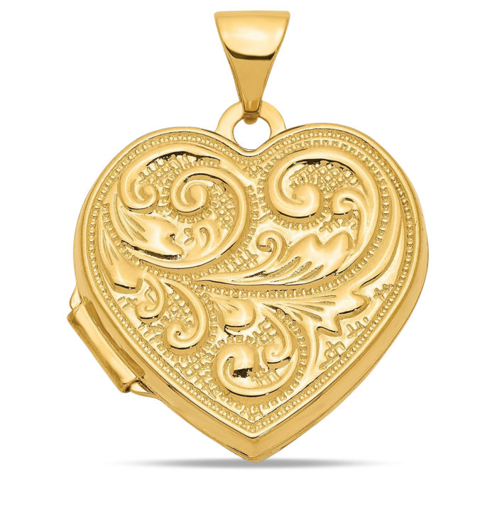 14K Solid Yellow Gold Love You Always Heart Personalized Photo Locket Necklace Picture Pendant Charm